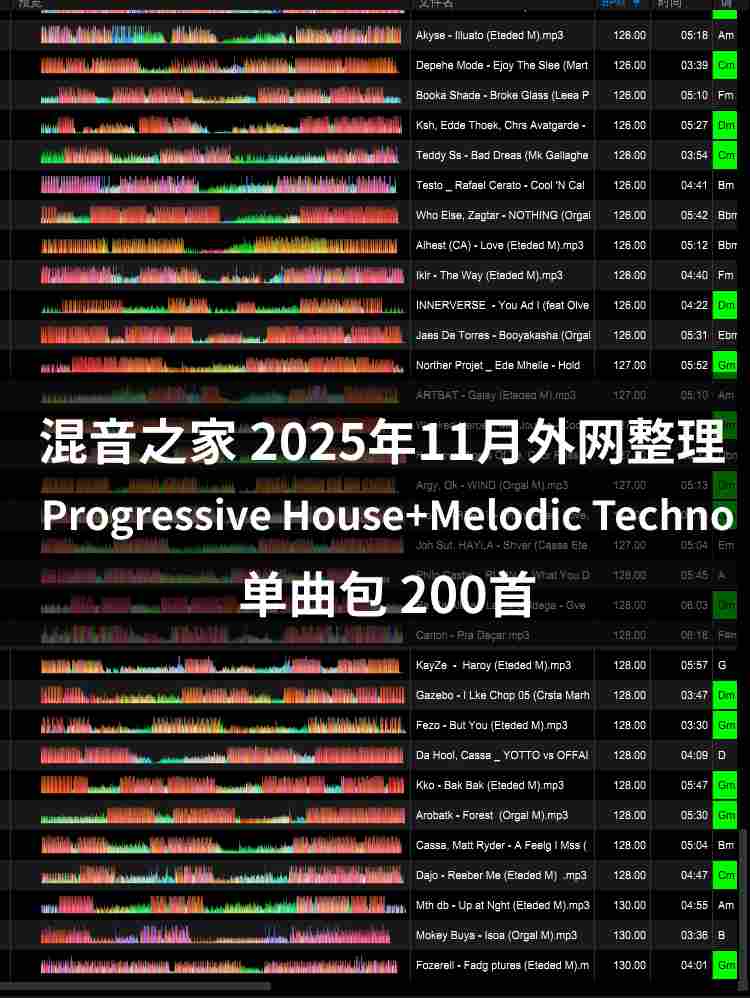 2025年11月外网整理 Progressive House+Melodic Techno 200首专业dj打碟音乐包